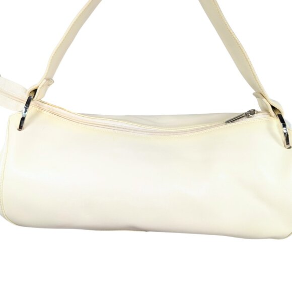 Nuovedive Ivory Italian Calfskin Leather Y2K Crescent Barrel Zip Shoulder Bag - Picture 2 of 9